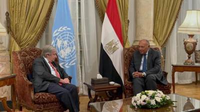 جلسة مباحثات بين وزير الخارجية وجوتيريش فى قصر التحرير حول غزة